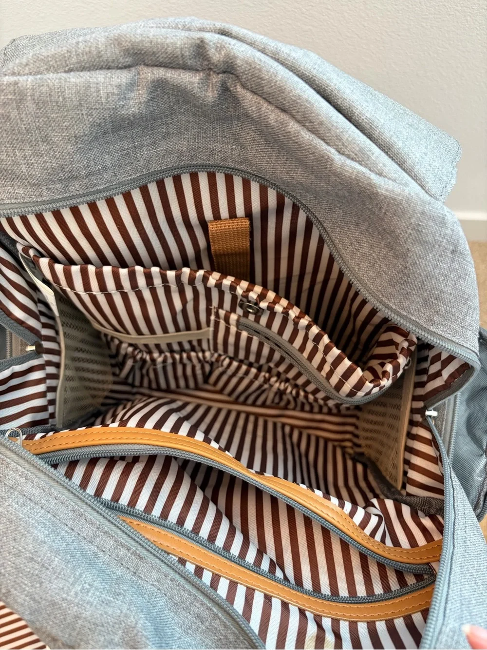 Parker Baby Co. Grey Diaper Backpack with Tan Accents